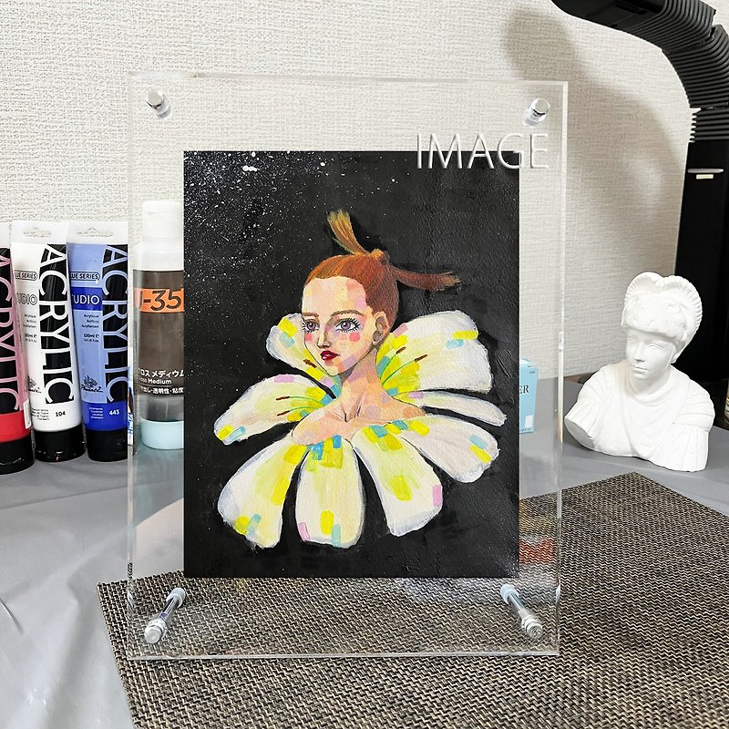 【fusion】 Acrylic painting a woman and flowers fused 【framed free sipping】 - Posters - Paper Black