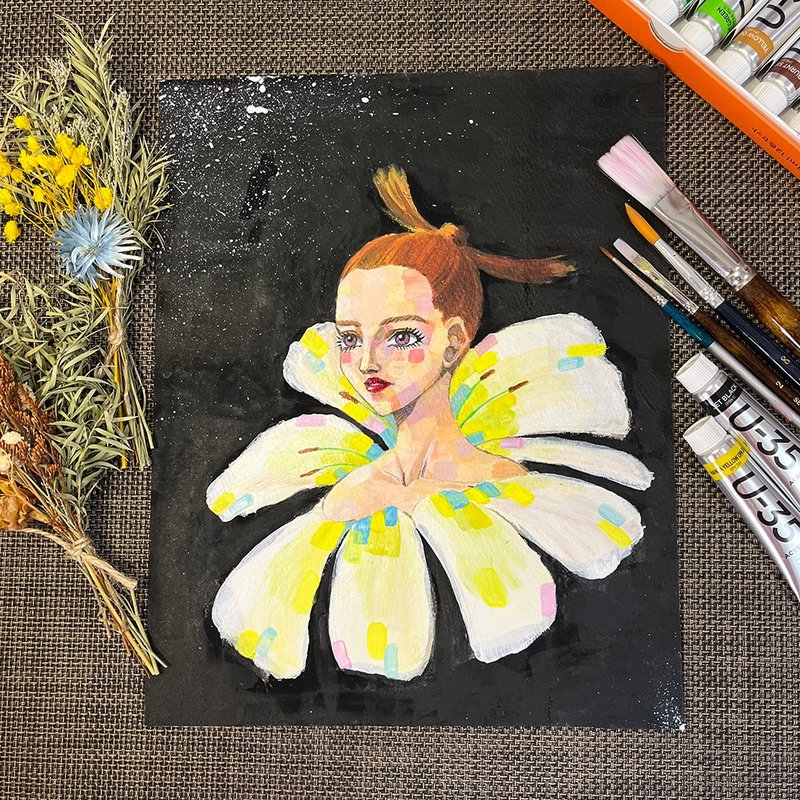 現代與抽象之美 時尚女性的壓克力畫 原創插畫 內裝最佳 - 海報/掛畫/掛布 - 紙 黑色