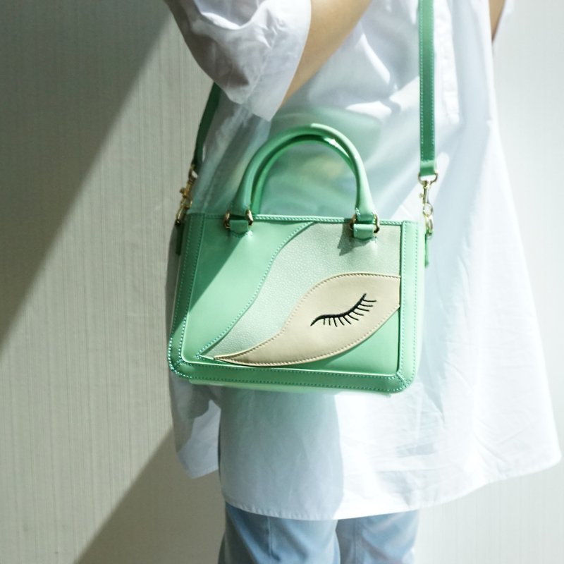 Kanali Light Green Lacquered Italian Leather Tote / Cross Body Bag - Messenger Bags & Sling Bags - Genuine Leather Green
