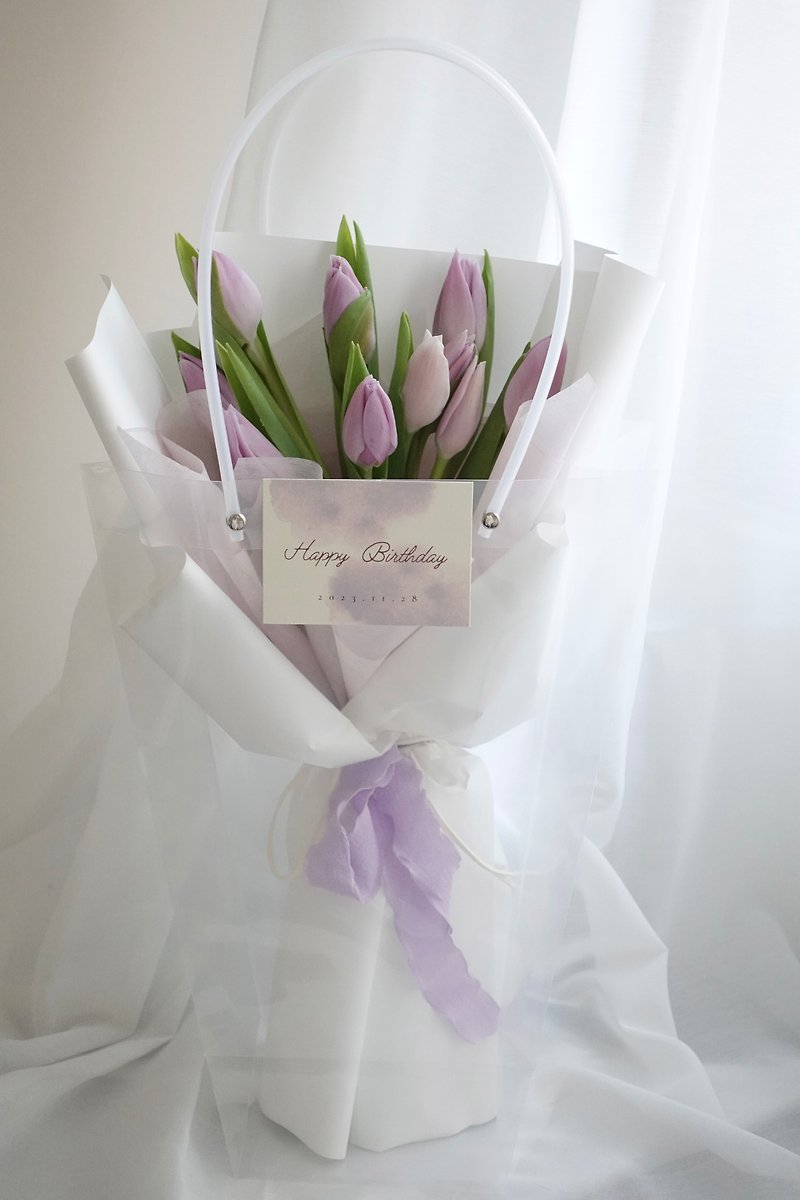 White Valentine's Day Tulip Bouquet Korean Style Bouquet Birthday Bouquet Girlfriend Gift - ตกแต่งต้นไม้ - พืช/ดอกไม้ สีม่วง