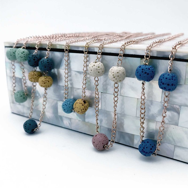 Titanium Steel - Rose Gold - Diffuser Necklace Love in Aroma Rock Beads Pendant - สร้อยคอทรง Collar - สแตนเลส หลากหลายสี
