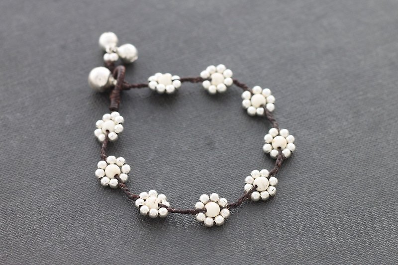 White Turquoise Flower Bracelets Daisy Woven Braided Stone Cute Silver - Bracelets - Stone White