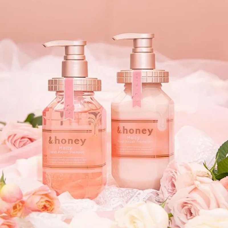 Japan&honey melty honey glossy and smooth shampoo set (shampoo + conditioner) rose honey fragrance - แชมพู - วัสดุอื่นๆ สึชมพู