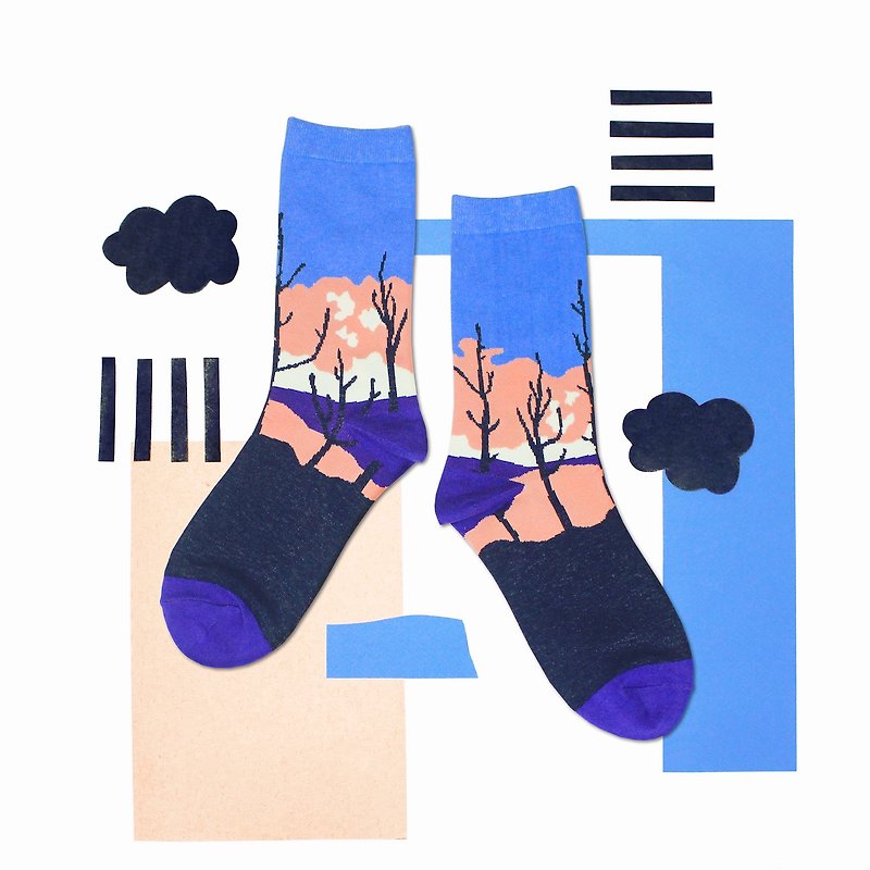 Sunset Blue Unisex Crew Socks | mens socks | womens socks | comfortable socks - ถุงเท้า - ผ้าฝ้าย/ผ้าลินิน สีน้ำเงิน