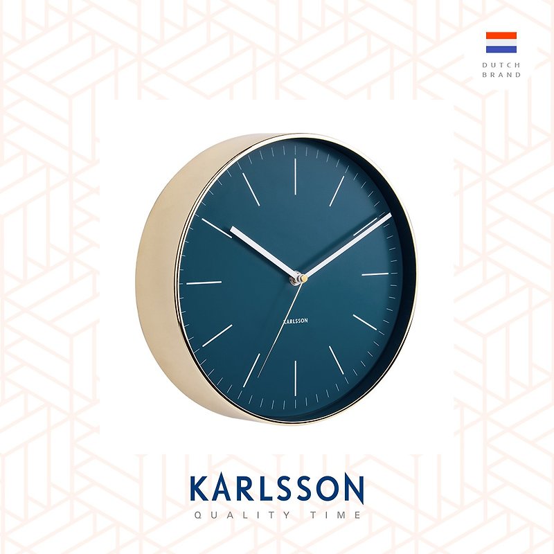 Karlsson 亮金框藍色掛鐘 wall clock Minimal petrol blue - 時鐘/鬧鐘 - 其他金屬 藍色