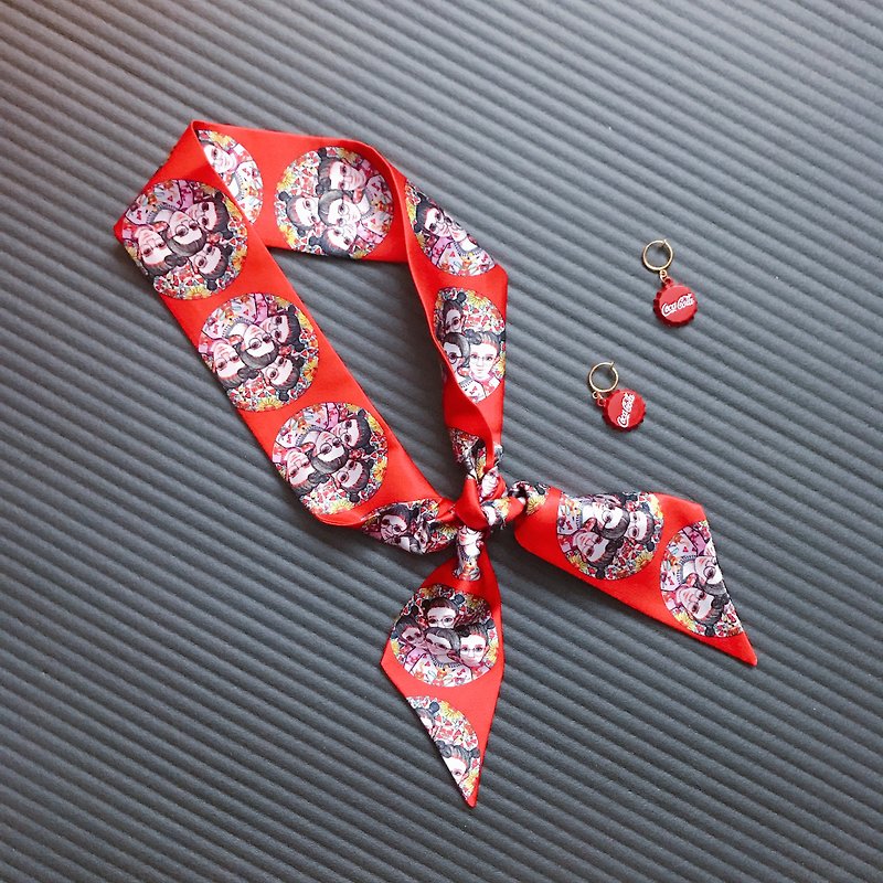 Qinkyの赤のオリジナルデザインのシルクスカーフ、ヘアバンド赤【在庫] [スカーフ/ヘッドバンド/記念/誕生日プレゼント/友情の記念] - ヘアアクセサリー - シルク・絹 