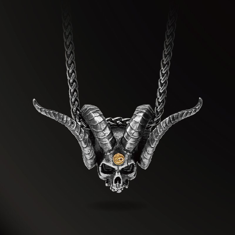 Satan Devil 925 Silver Pendant 18k Gold Skull Jewelry Hell Dark Men's Original Design - Necklaces - Silver 
