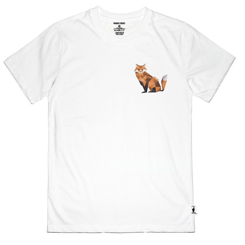 British Fashion Brand -Baker Street- Little Fox Printed T-shirt - เสื้อยืดผู้ชาย - ผ้าฝ้าย/ผ้าลินิน ขาว