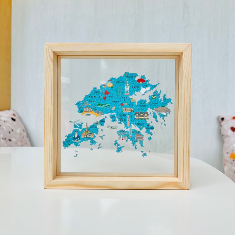 Hong Kong Map Glass Frame (Eng/Chi) - Items for Display - Glass Multicolor