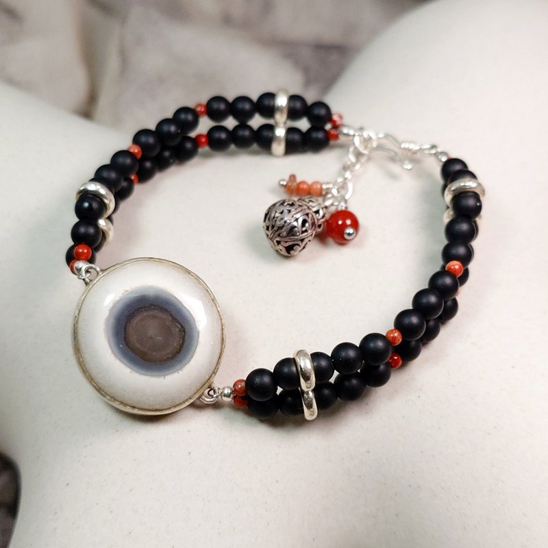 Bracelet Sky Eye Agate Sardonyx Frosted Black Agate Red Jasper 925 Silver Jewelry - สร้อยข้อมือ - เครื่องเพชรพลอย 