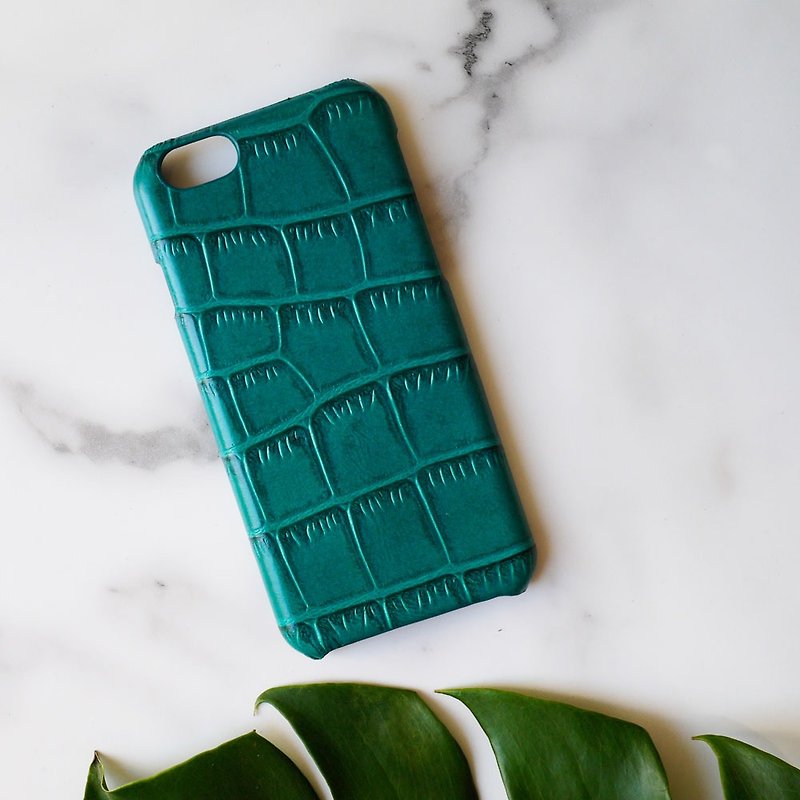 AOORTI :: Apple iPhone 6s/6s Plus Handmade Leather Cowhide Case/Phone Case-Crocodile Pattern/ Gemstone Green - Phone Cases - Genuine Leather Green