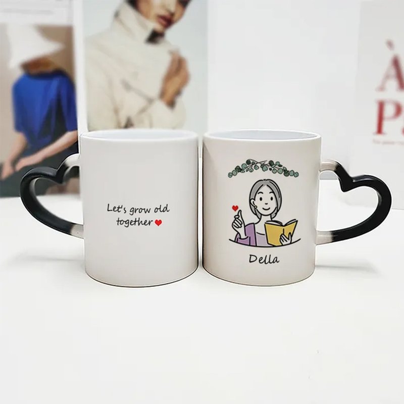 Personalized Color Changing Mug Love Handle Mug Couple Ceramic Mug Valentine's Day Gift - Mugs - Pottery 