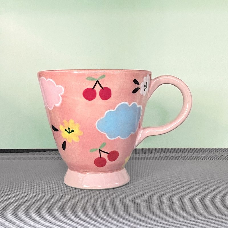 HAND-MADE Cherry flower and cloud Mug - 咖啡杯/馬克杯 - 陶 
