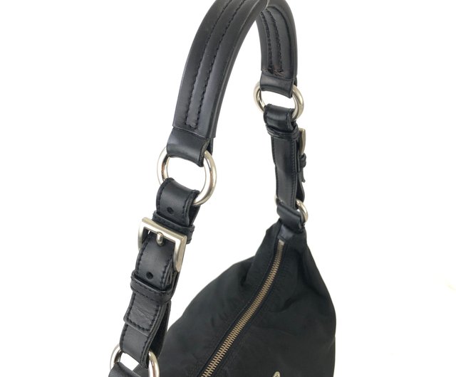 VINTAGE●PRADA●プラダ ホーボーナイロンバッグ ブラック PRADA プラダ トライアングルロゴ ナイロン レザー ホーボー