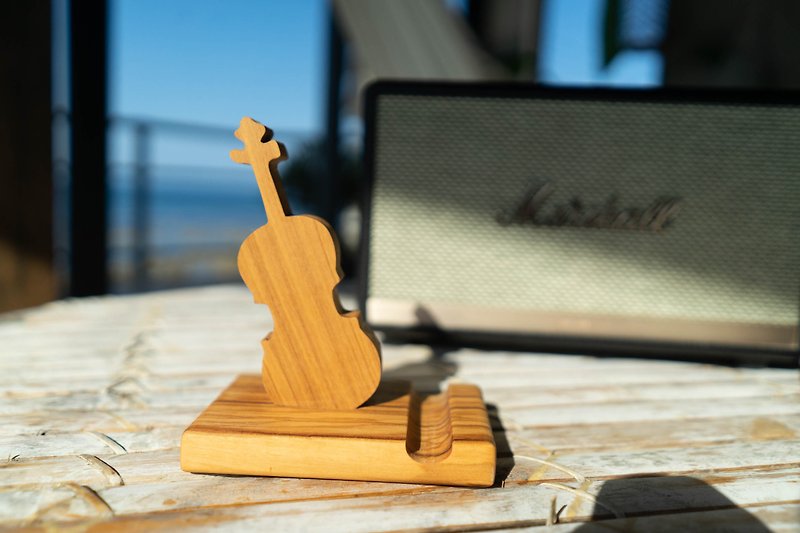 Italy Zen Forest Olive Wood Violin Phone Holder Flat Stand Business Card Holder - Phone Stands & Dust Plugs - Wood Khaki