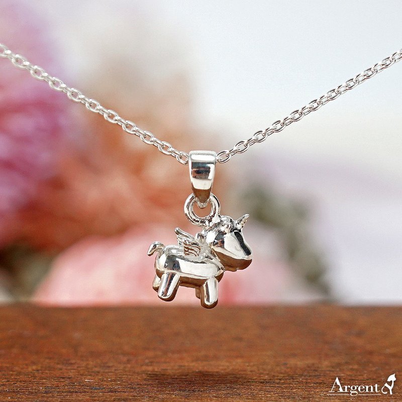 Unicorn (miniature) shape sterling silver necklace ornaments silver jewelry mythical beast - Necklaces - Sterling Silver Silver