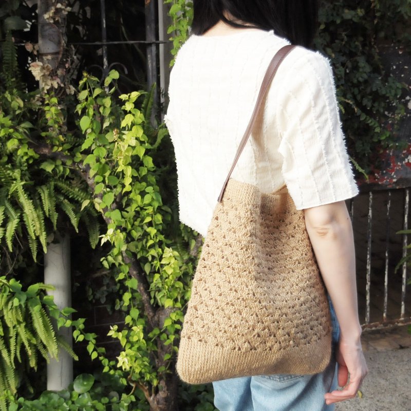 半月編織包 / 麻繩編織包 / 肩背包 - 側背包/斜背包 - 棉．麻 卡其色