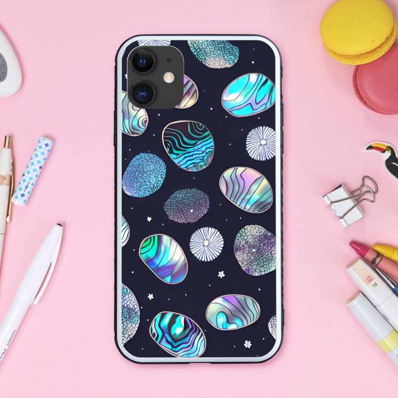 丸くゆめかわいいきらびやかなパステルでメルヘンチックなアバロン貝 スマホケース【強化ガラス仕上げ】iPhone16 対応 - 手機殼/手機套 - 塑膠 多色