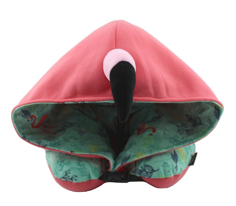 紅鸛有帽記憶棉頸枕 - 枕頭/抱枕 - 其他人造纖維 粉紅色