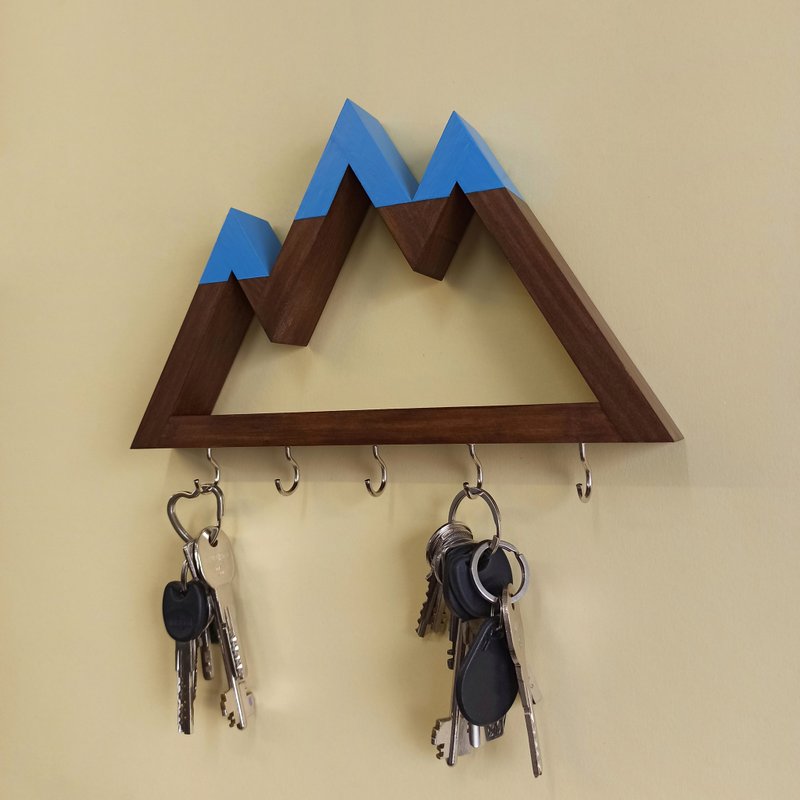 Wooden wall key holder Mountains peaks (blue tops) - 衣架/衣帽架/掛勾 - 木頭 