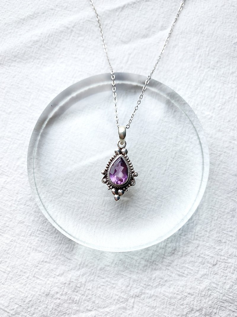 Amethyst 925 Sterling Silver Baroque Necklace Nepalese Handmade Silver - Necklaces - Gemstone Silver