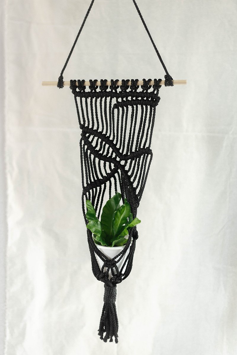 マクラメ植木鉢ハンギングロープ壁を飾る - 観葉植物 - ナイロン ブラック