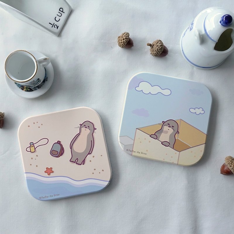 PanPan Wants to Go Out Ceramic Water-Absorbent Square Coaster 9.4x9.4cm - Coasters - Pottery 