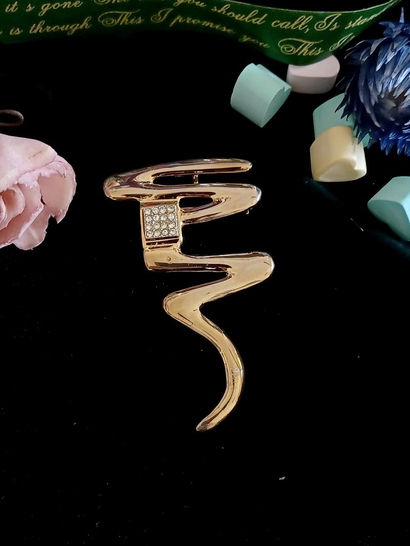 vintage jewelry PARK LANE 金色現代主義萊茵石 別針 胸針 - 胸針 - 其他金屬 