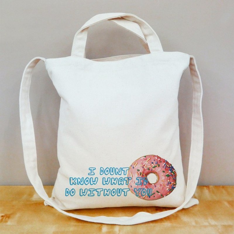 [Customized gift] [Valentine's Day gift] I Donut know straight canvas bag - Clutch Bags - Cotton & Hemp 