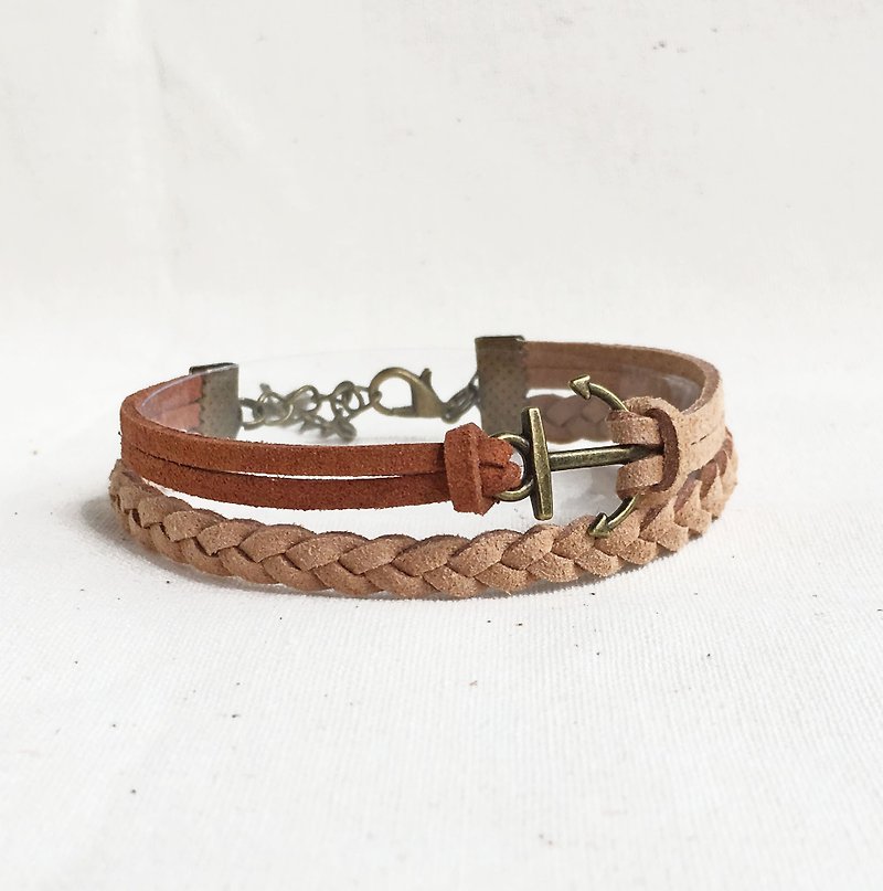 Handmade Double Braided Anchor Bracelets –Chocolate limited - Bracelets - Other Materials Brown