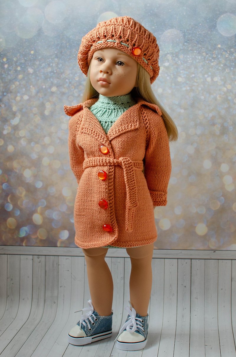Knitted dress, coat and hat for Gotz doll 50 cm - ของเล่นเด็ก - ผ้าฝ้าย/ผ้าลินิน สีส้ม