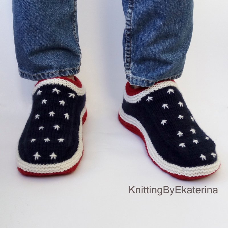 Mens Knit Slippers USA American Flag Socks Travel Slippers Men House Shoes - Socks - Wool 