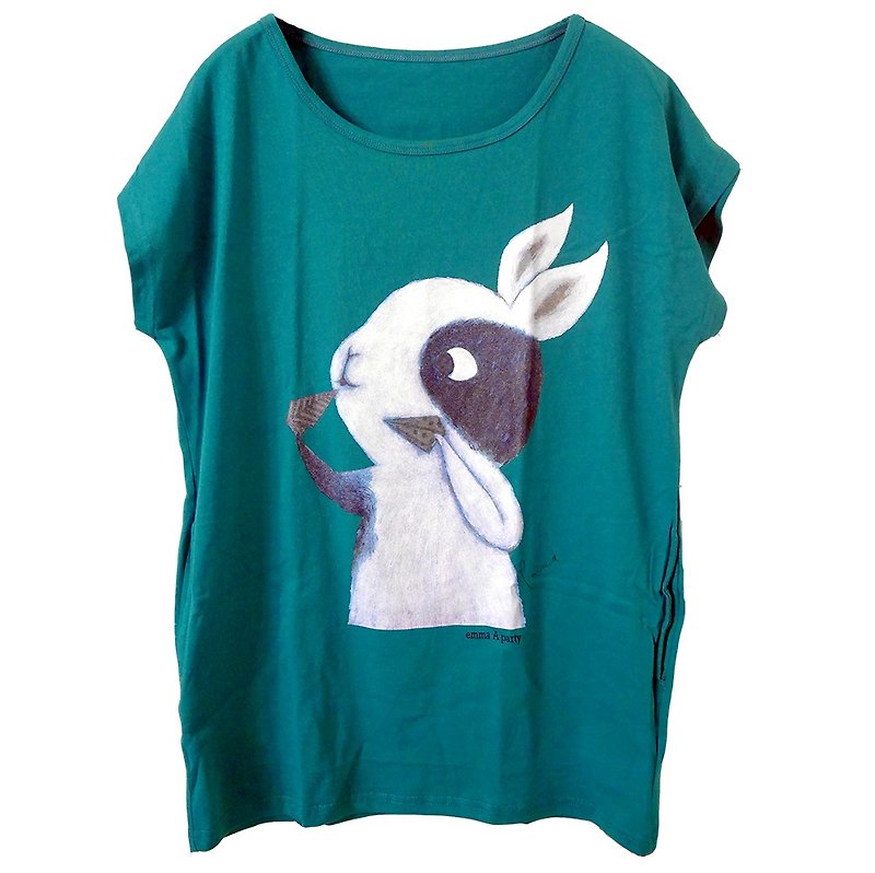 EmmaApartt illustrator long version T: paper airplane rabbit - เสื้อยืดผู้หญิง - ผ้าฝ้าย/ผ้าลินิน 