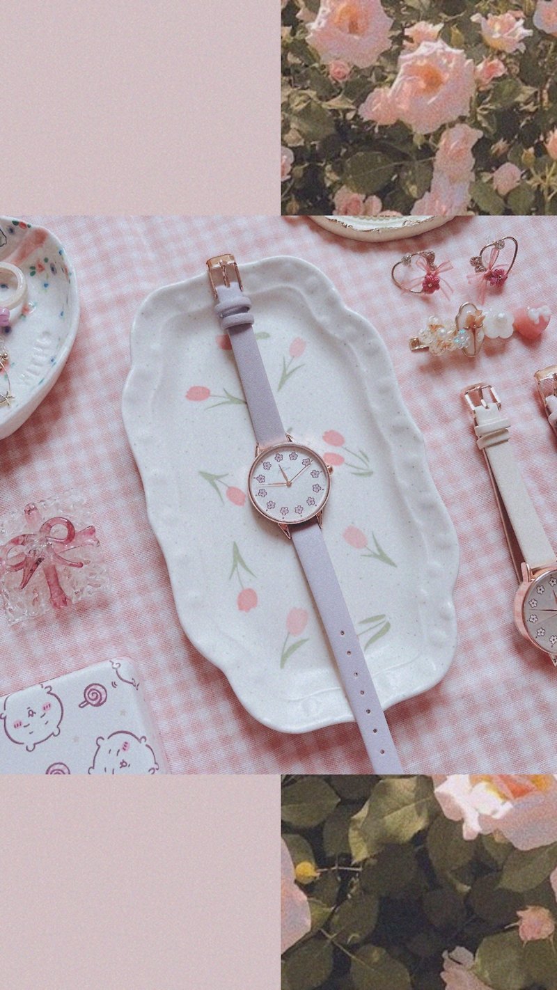 レトロフラワーウォッチ 北欧風フラワーリースレディースウォッチ - 腕時計 - その他の素材 ピンク