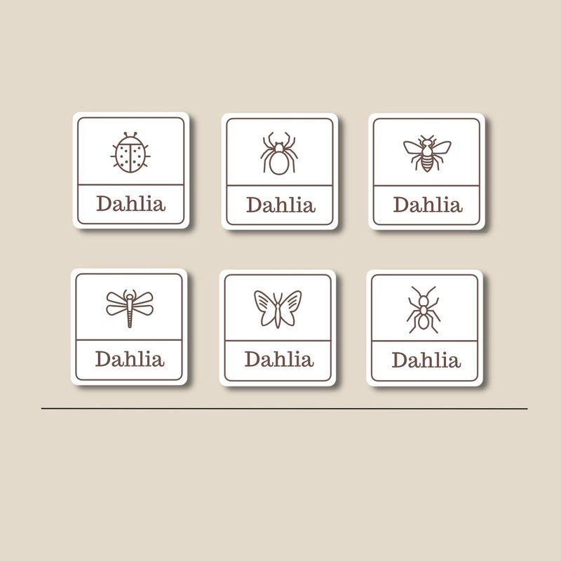 Waterproof Name Labels Dishwasher Safe Square Label Garden Insects I - Stickers - Paper Brown