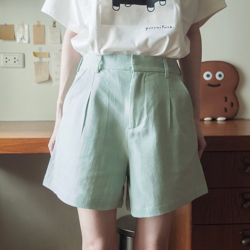 cat soup cotton shorts : mint - 女短褲/五分褲 - 棉．麻 綠色