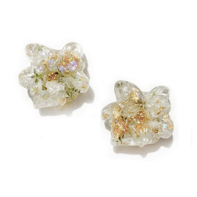 春日系列光葉耳環(可改夾)耳針316不銹醫療鋼 - 耳環/耳夾/耳骨夾 - 樹脂 白色