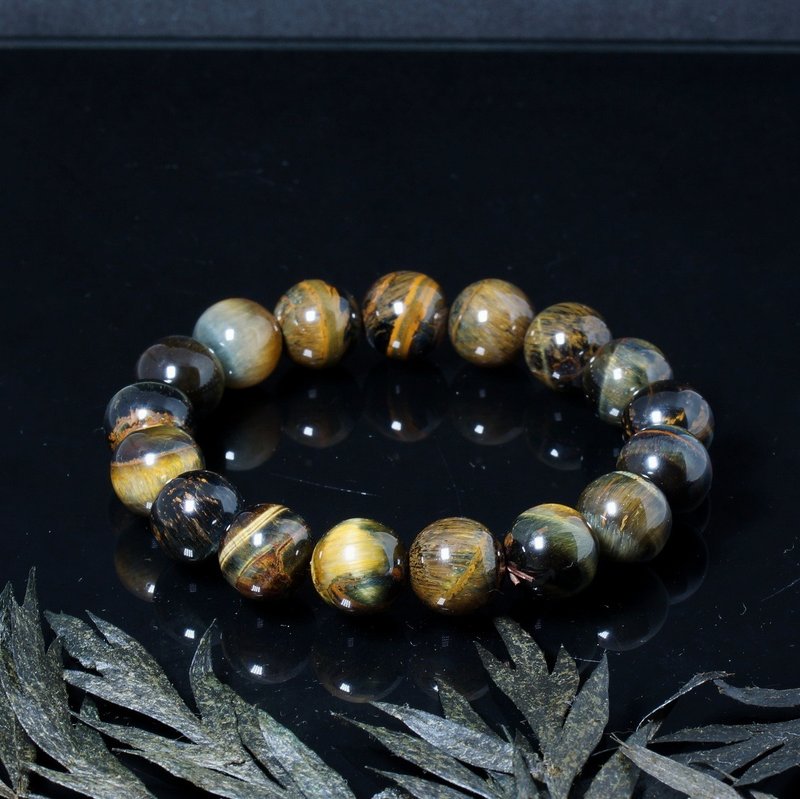 黃金藍虎眼石 12mm 手鍊( Gold Blue Tiger Eye 12mm Brace - 手鍊/手環 - 半寶石 