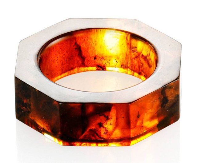 Handmade Stylish ring made of natural Baltic molded amber of beautiful cognac color Plasma| Baltic Amber Jewelry |Handmade popular Jewelry Gift