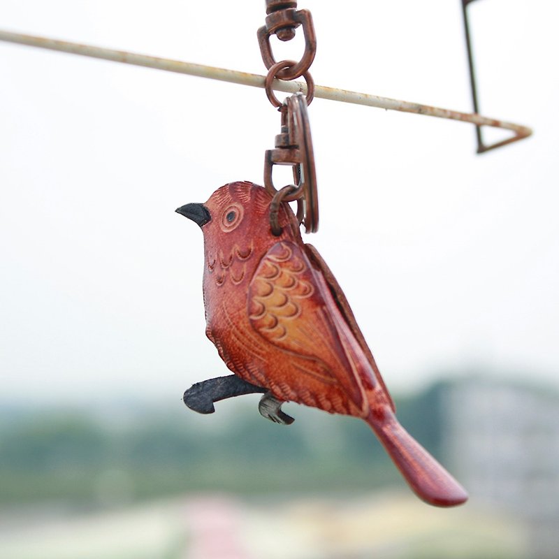 Bird Series - Little Sparrow Key Ring - Keychains - Genuine Leather Brown