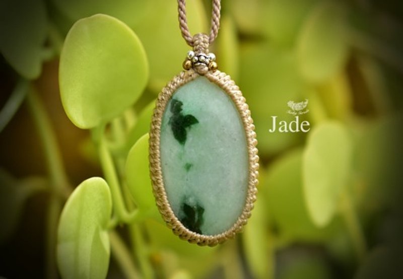 Green earth and hills ★ Myanmar jade ★ Macrame necklace 803 - สร้อยคอ - เครื่องเพชรพลอย 