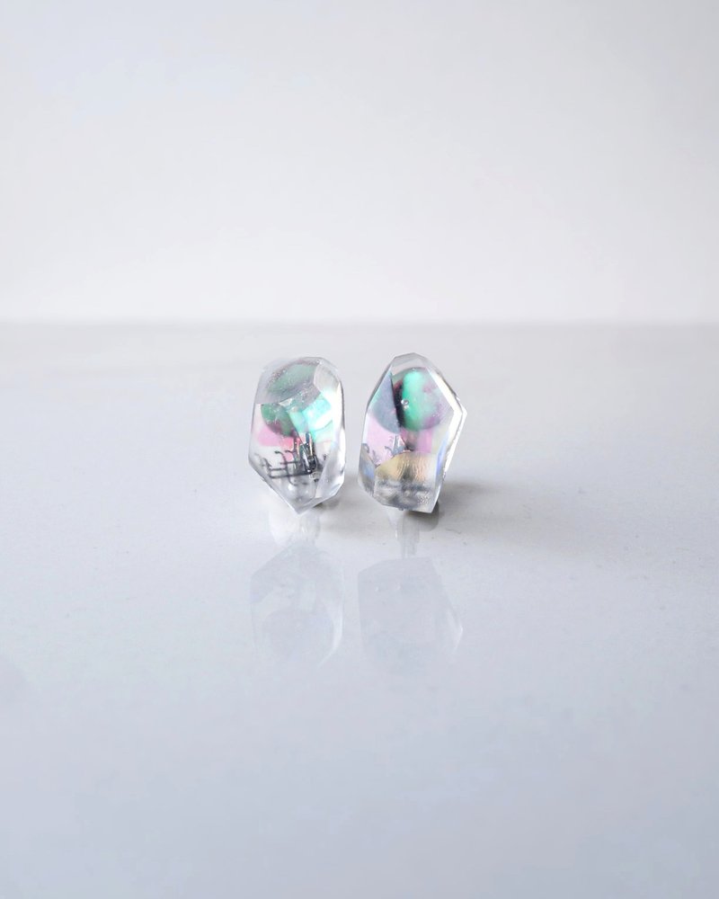 Frames earrings/crystals/Alice in wonderland_frost clear 7-b醫療鋼耳環 夾式耳環 耳夾 - 耳環/耳夾/耳骨夾 - 其他材質 透明
