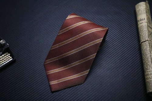壞紳士 橘色條紋領帶真絲英倫商務正裝necktie