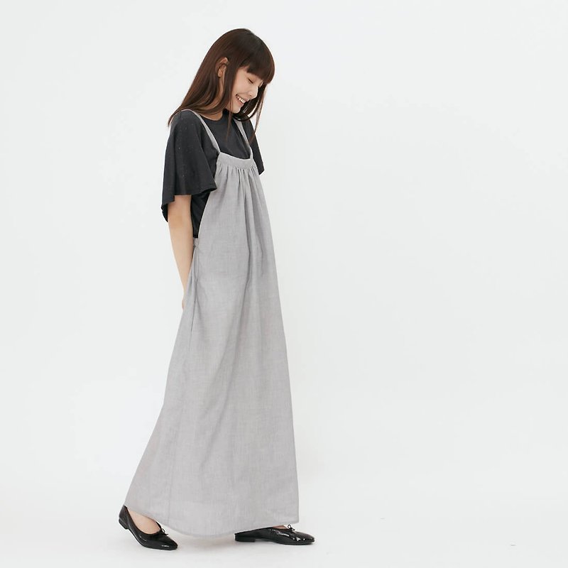 Jolly Pocket Suspender Skirt / Rock Grey - One Piece Dresses - Cotton & Hemp Gray
