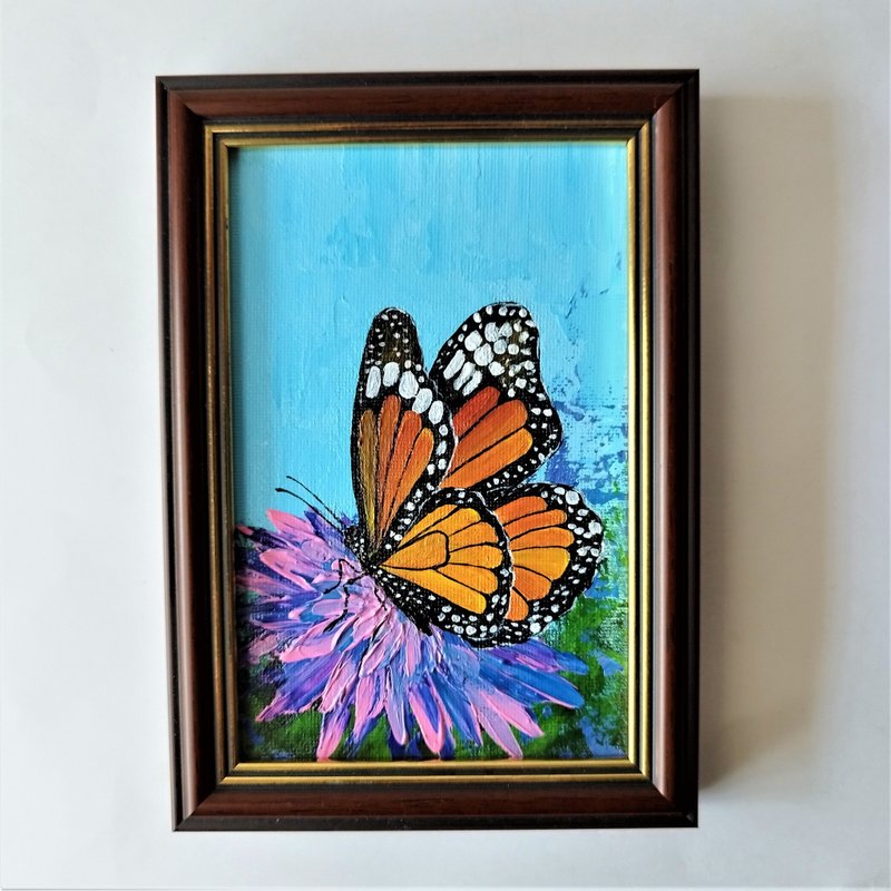 Monarch Butterfly Painting - Acrylic Small Insect Art Wall Decoration - 壁貼/牆壁裝飾 - 壓克力 多色