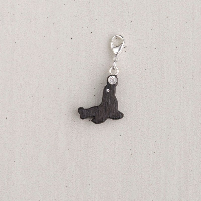 Sea Lion wooden charm  (can choose gold / silver plated Lobster clasp) - อื่นๆ - ไม้ สีนำ้ตาล