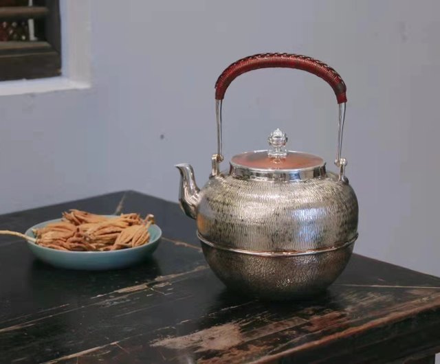 尚幀品兔毫紋望月形銀壺純銀湯瓶銀壺燒水壺1300cc 尚幀品手工銀