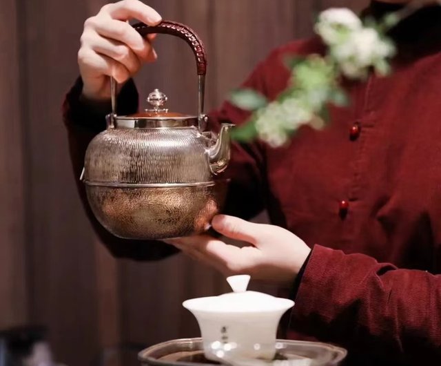 尚幀品兔毫紋望月形銀壺純銀湯瓶銀壺燒水壺1300cc 尚幀品手工銀