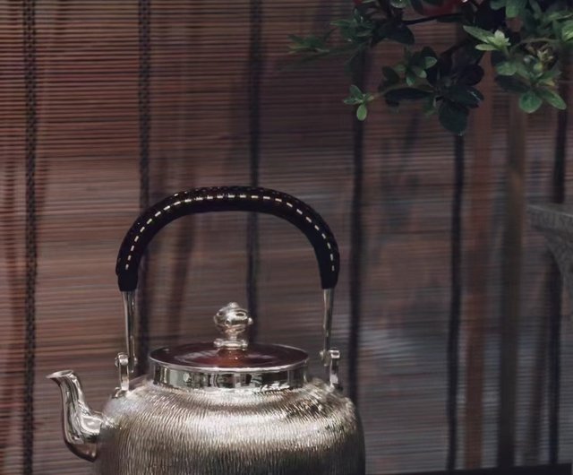 純銀製 望月形 湯沸 銀瓶 煎茶道具