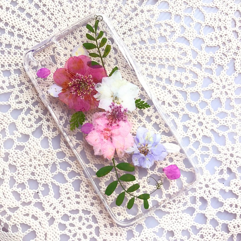 iPhone 7 Dry Pressed Flowers Case Pink Flower case 012 - เคส/ซองมือถือ - พืช/ดอกไม้ หลากหลายสี